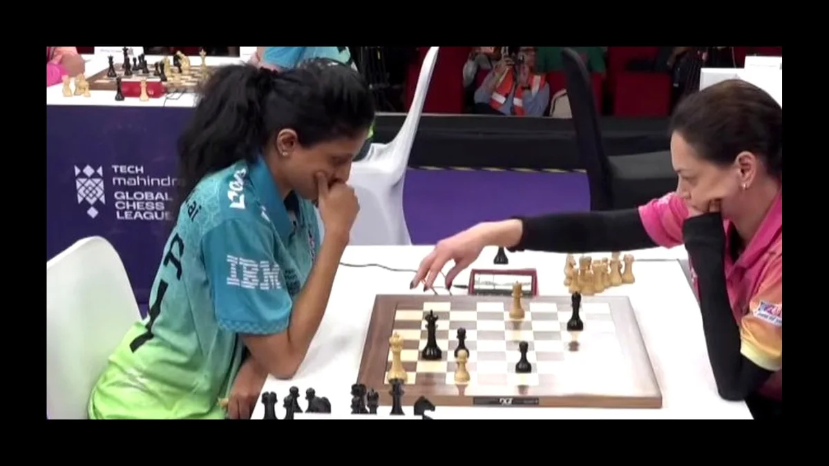 Harika Dronavalli defending under pressure at the Global Chess League