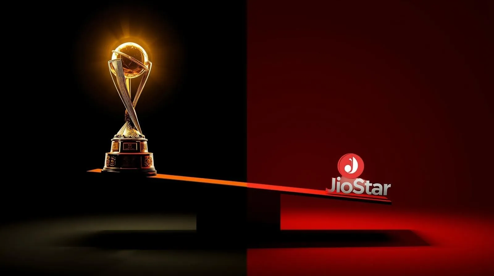 Scale or balance showing ICC profit on one side and Broadcaster loss on the other.