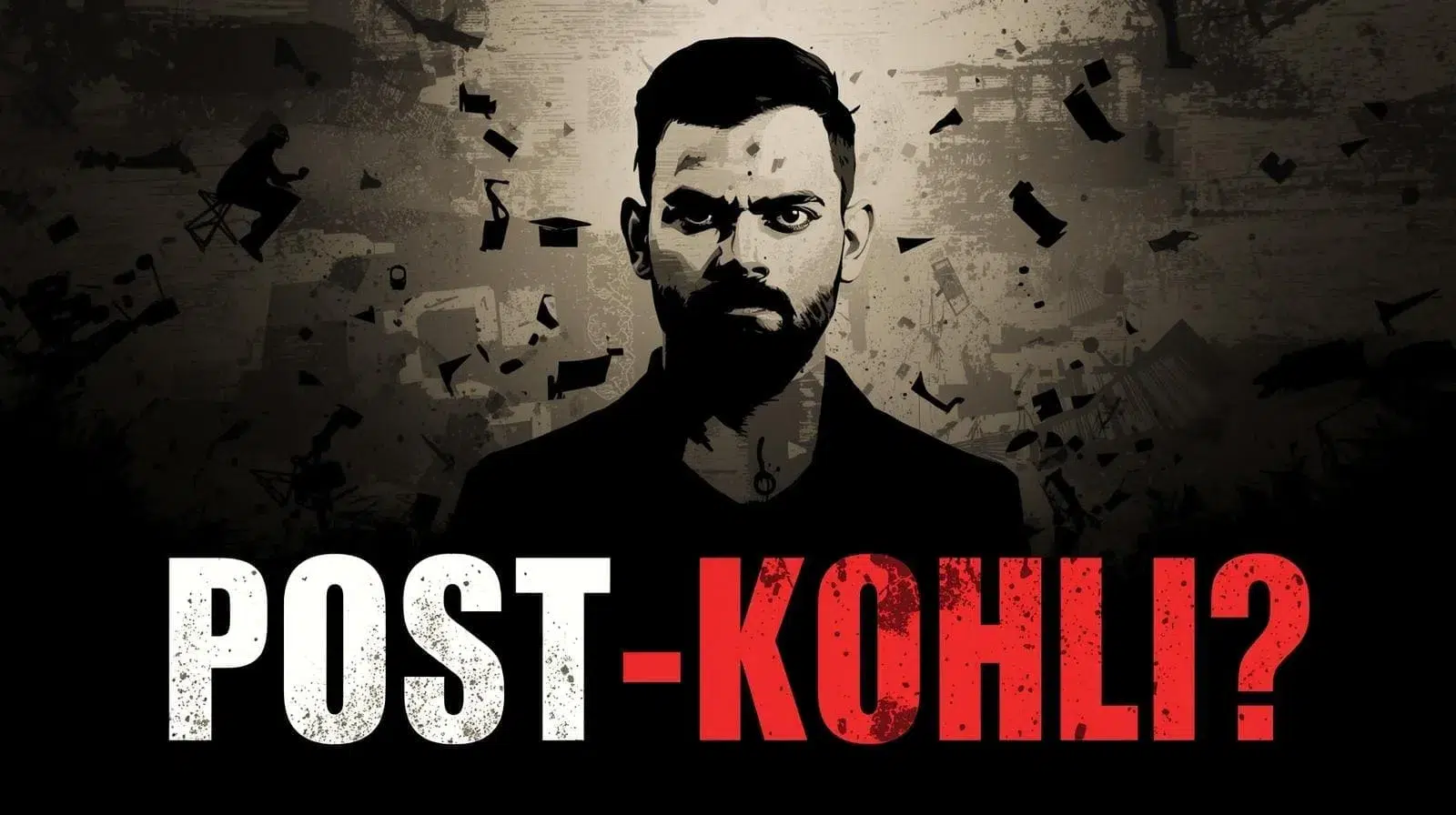 Graphic representing Indian cricket post-Kohli era, possibly a vacant jersey or silhouette.